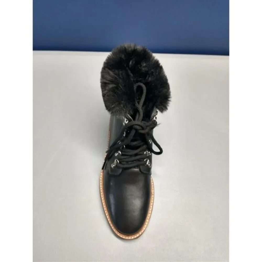 Botkier Winter Snow Boots Womens Size 6 Black Leather Faux Fur‎ Lining Lace Up